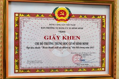 Chi Bộ trường THCS Bình Minh đạt tiêu chuẩn ” Hoàn thành xuất sắc nhiệm vụ” tiêu biểu trong năm 2025